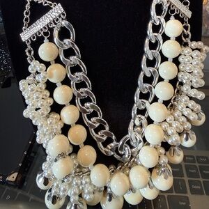 Layered Pearl & Silver Chain Necklace + Earrings